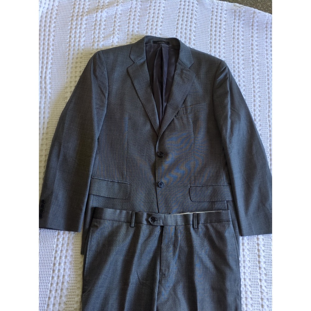 Saks Fifth Ave Black Ermenegildo Zegna 2 Piece Suit Set Blazer Dress Pants Gray
